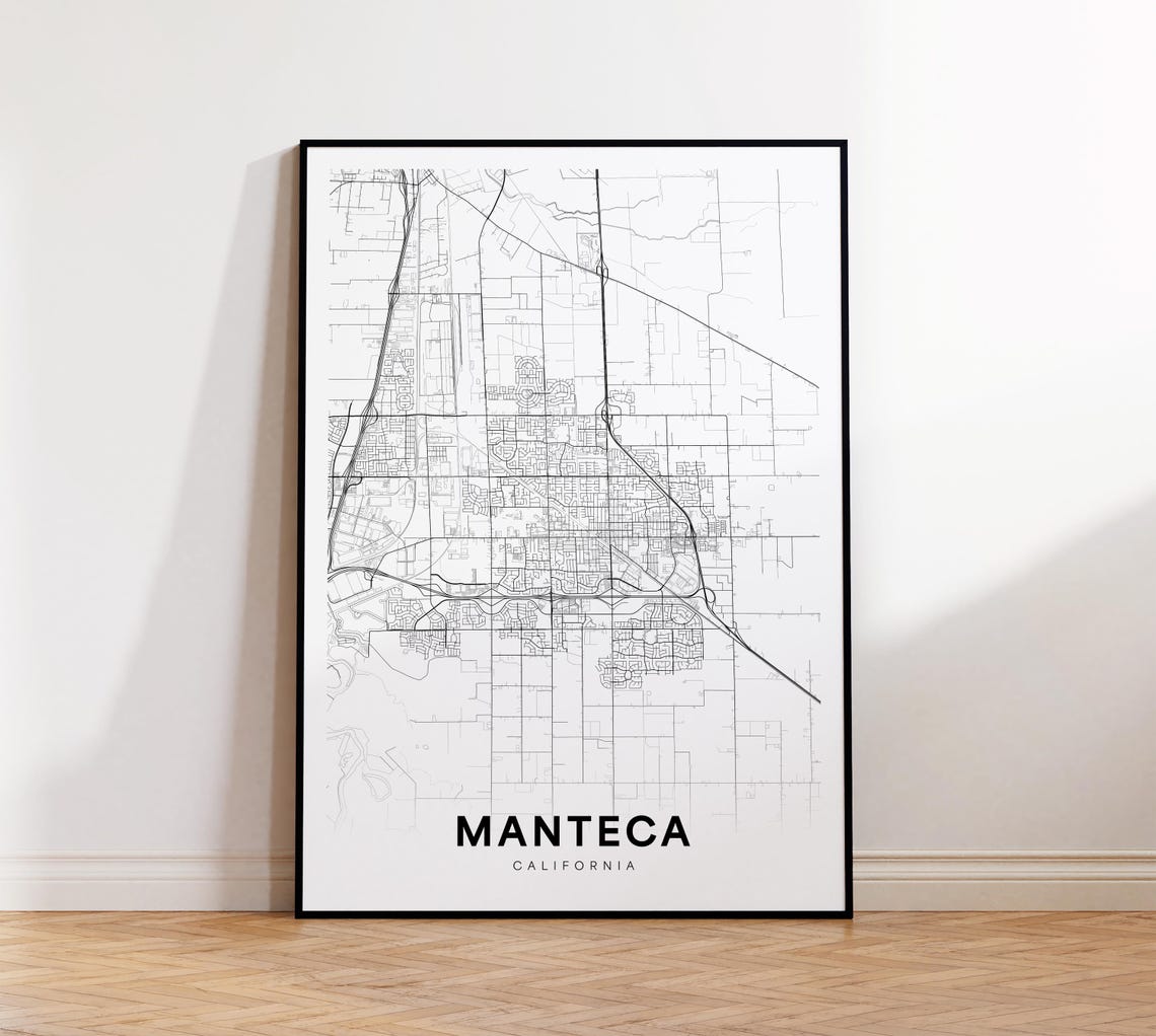 Manteca California City Street Map Minimalist Black Line Art Poster