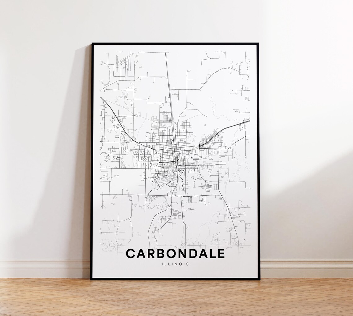 Carbondale Illinois City Street Map Minimalist Black Line Art Poster