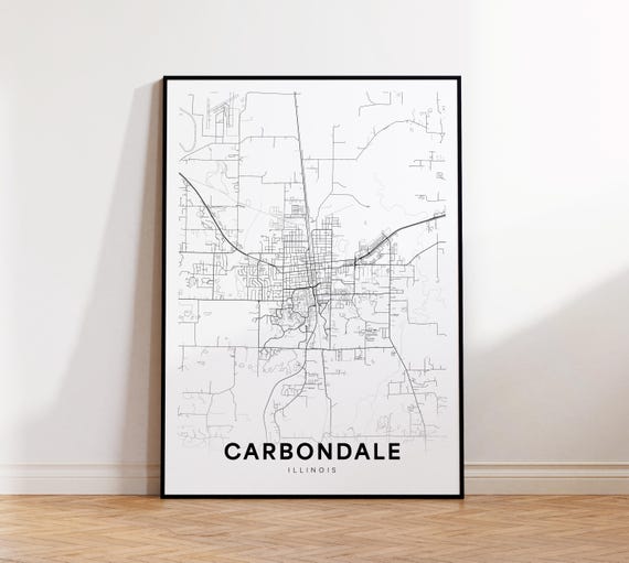 Carbondale City Map Print Street Poster Illinois Art Road Minimalist Living Room Decor