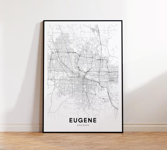 Eugene City Map Print Street Poster Oregon Art Road Minimalist Living Room Decor