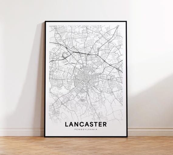 Lancaster City Map Print Street Poster Pennsylvania Art Road Minimalist Living Room Decor