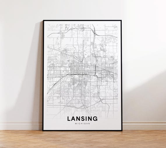Lansing City Map Print Street Poster Michigan Art Road Wall Living Room Decor