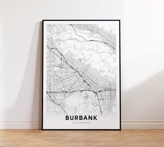Burbank City Map Print Street Poster Art Road Minimalist Living Room Decor