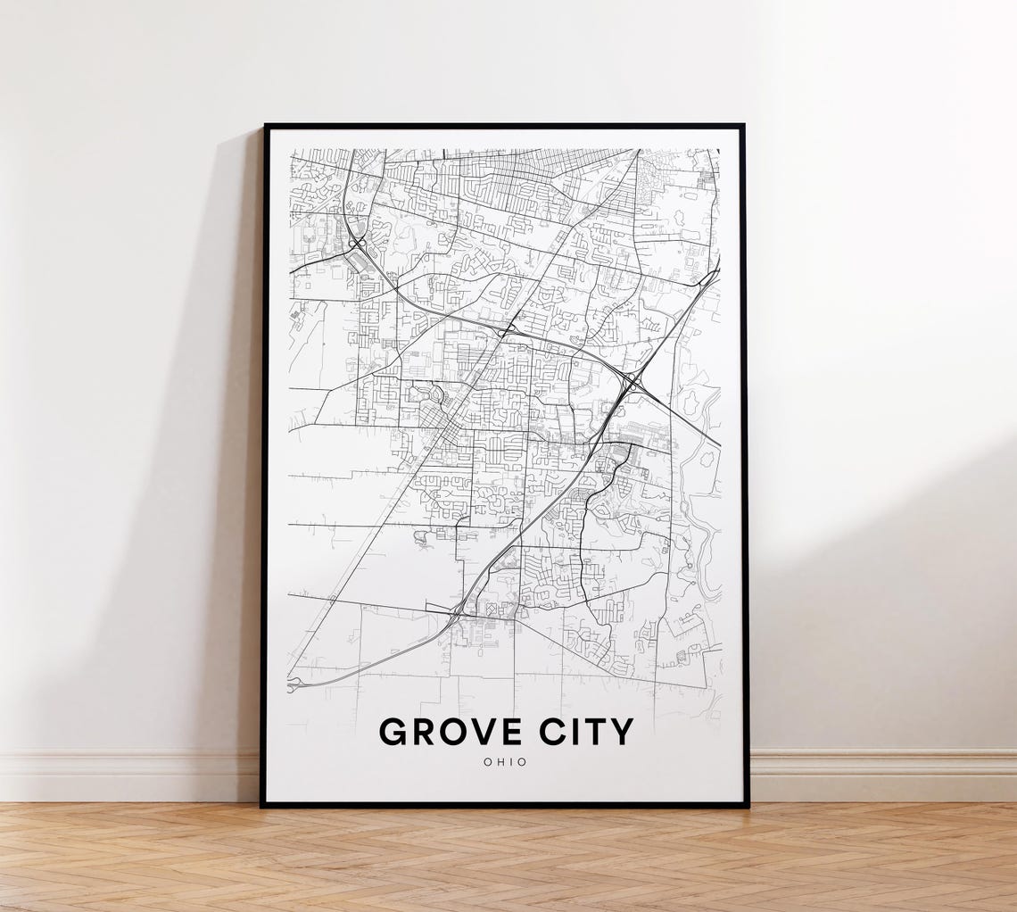 Grove City Map Print Street Poster Ohio Art Road Wall Office