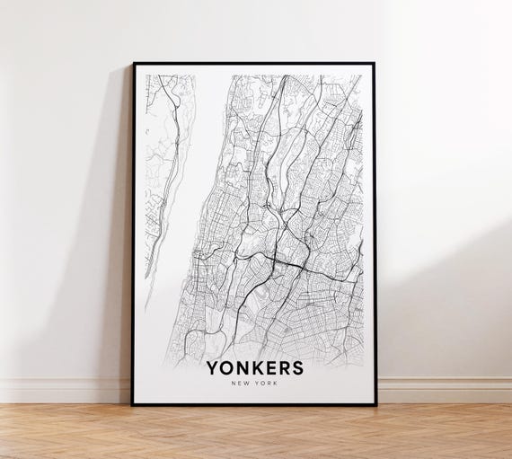 Yonkers City Map Print Street Poster New York Art Road Minimalist Living Room Decor