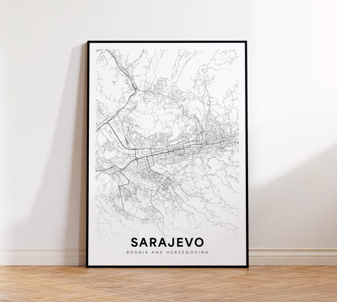 Sarajevo Bosnia City Street Map Minimalist Black and White Poster