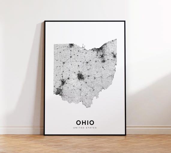 Ohio Map Print State Minimalist Oh Usa Art Gift Wall Home Decor