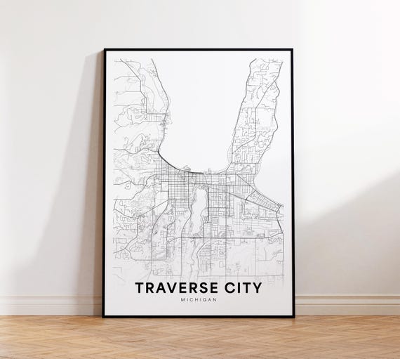 Traverse City Map Print Street Poster Michigan Art Road Wall Decor
