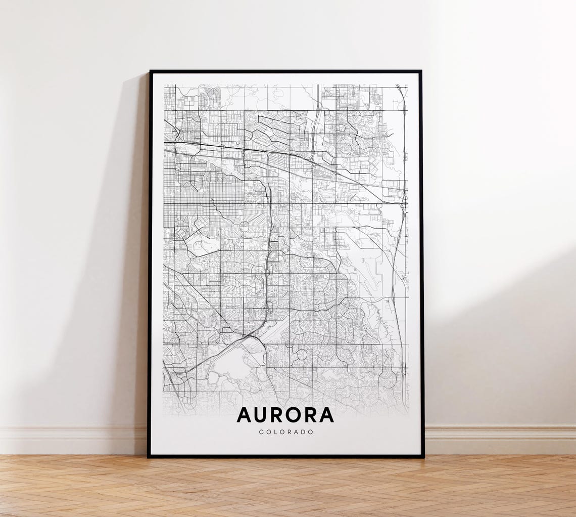 Aurora City Map Poster Co Street Colorado Print Road Wall Art Office