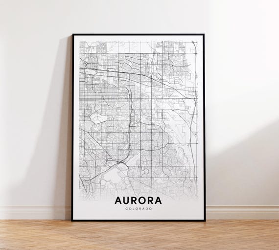 Aurora City Map Poster Co Street Colorado Print Road Wall Art Office