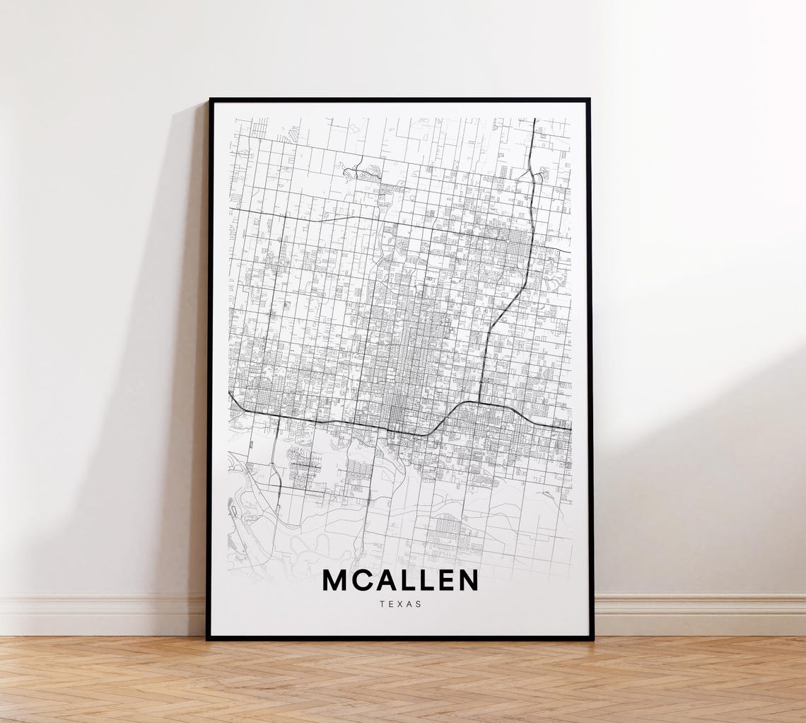McAllen Texas Minimalist City Street Map Poster Black White Road Art