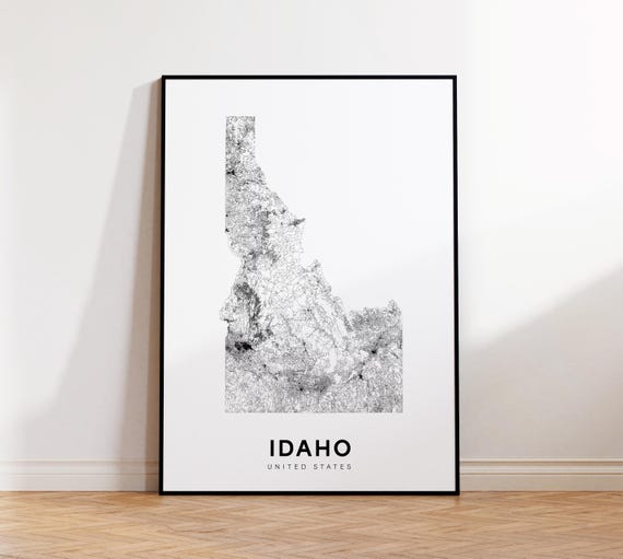 Idaho State Map Print Poster Of Area Minimalist Id Road Modern Wall Decor Instant