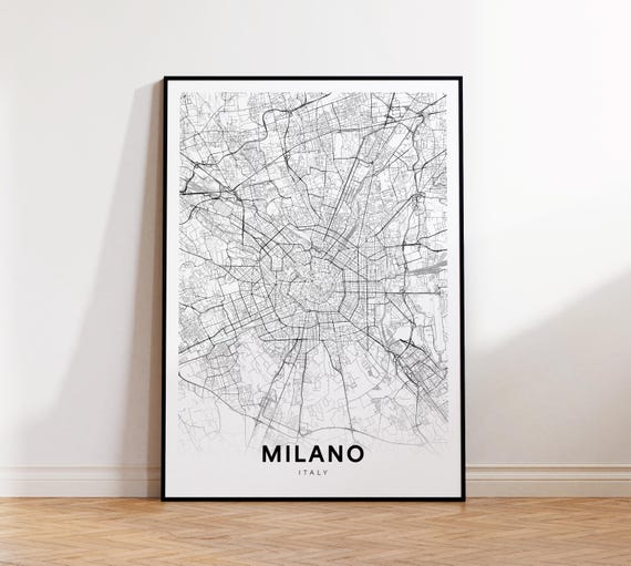 Milan City Map Milano Street Italy Modern Print Mappa Della Citt Di Wall Art Instant