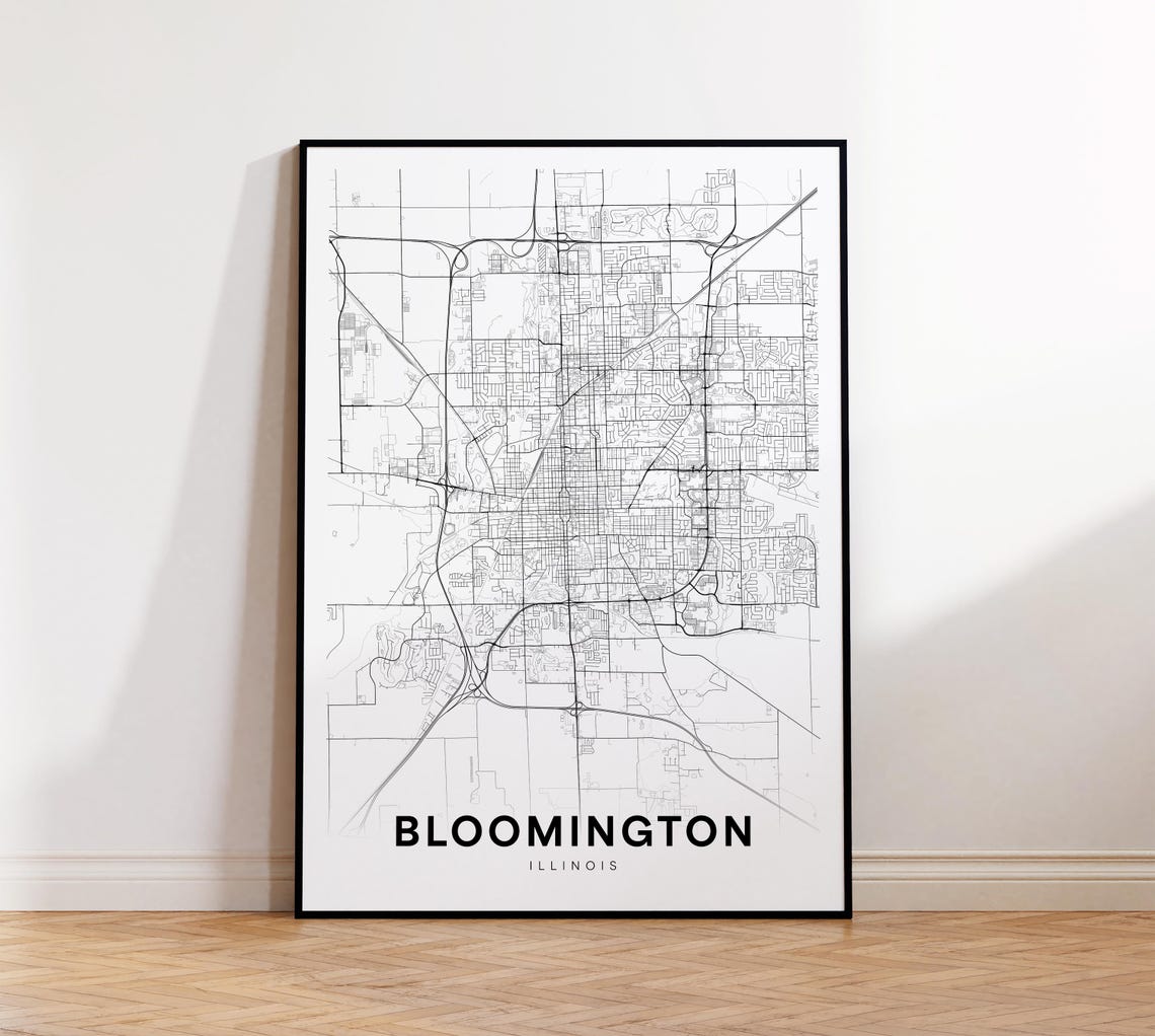 Bloomington Illinois City Street Map Minimalist Line Art Poster