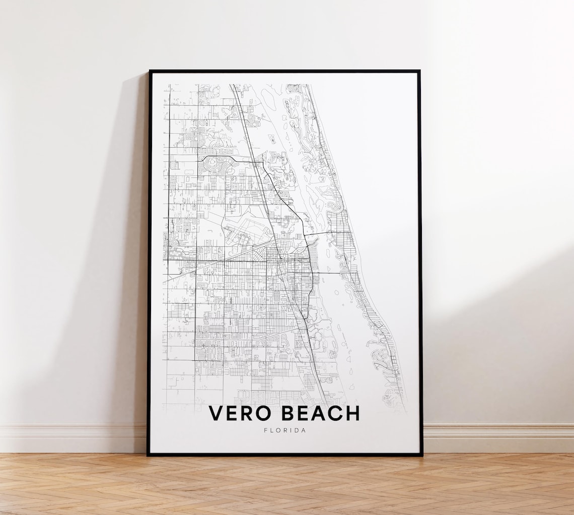 Vero Beach Florida City Street Map Minimalist Black and White Poster