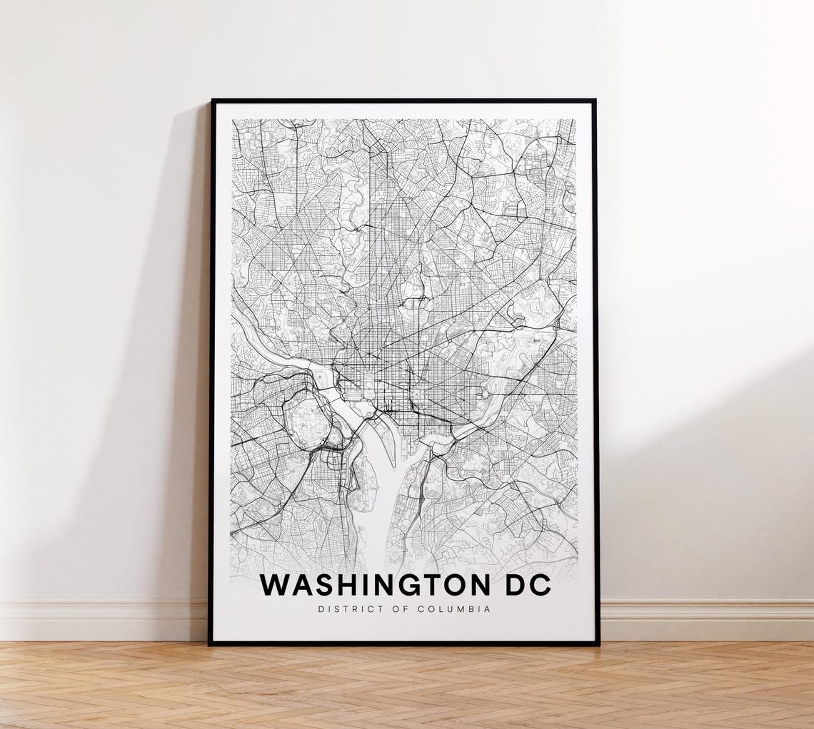 Washington Dc City Map Street Usa Poster Modern Road Minimalist Black And White Wall Art