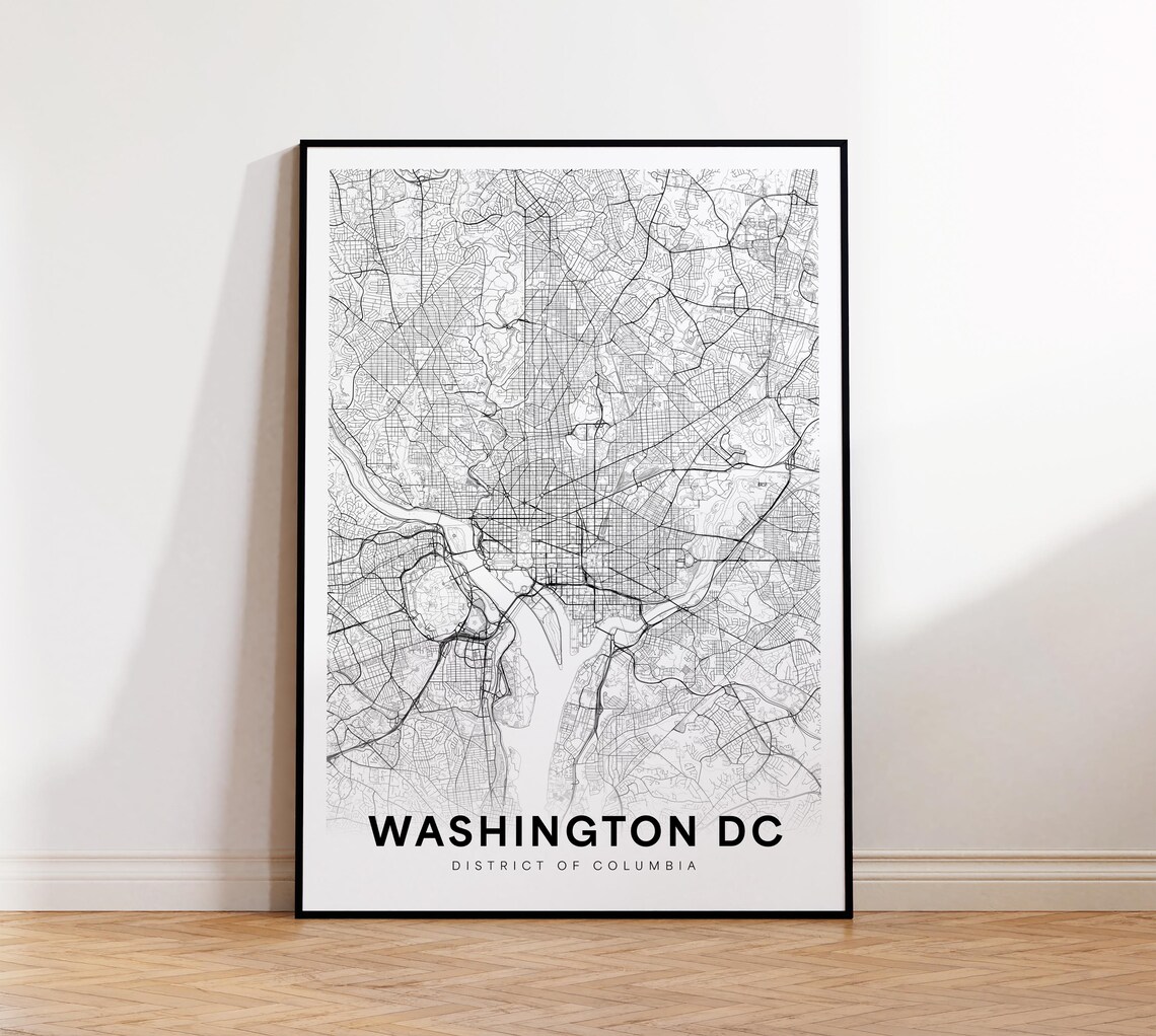 Washington DC Minimalist Street Map Black and White City Poster
