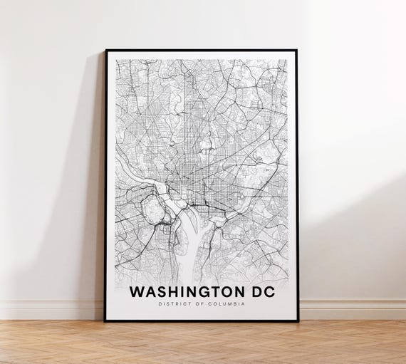 Washington Dc City Map Street Usa Poster Modern Road Minimalist Black And White Wall Art