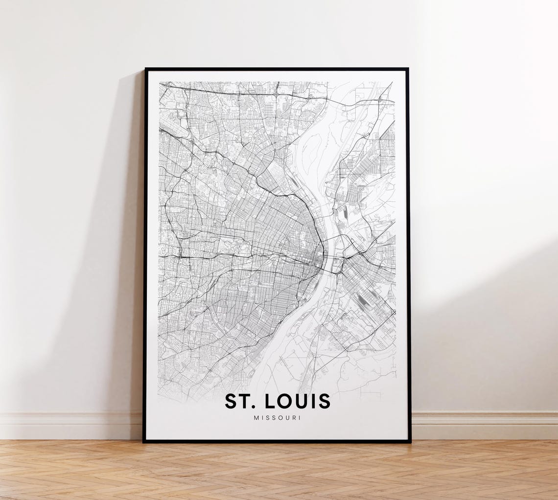 St Louis Missouri Street Map Poster Minimalist Black and White Design