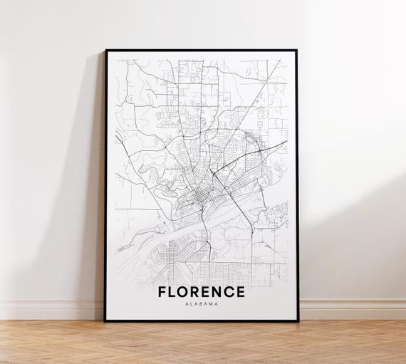 Florence City Map Print Street Poster Alabama Art Road Wall Office