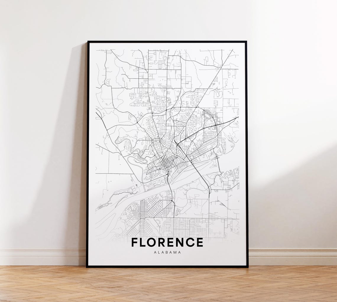 Florence Alabama City Street Map Minimalist Black And White Print