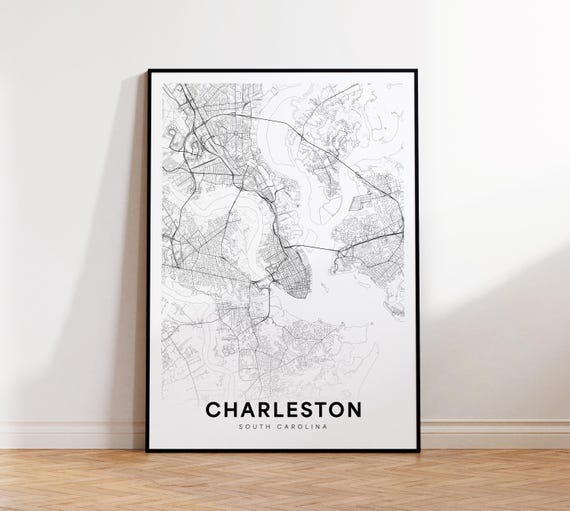 Charleston City Map Print Street Poster South Carolina Art Road Minimalist Office Wall