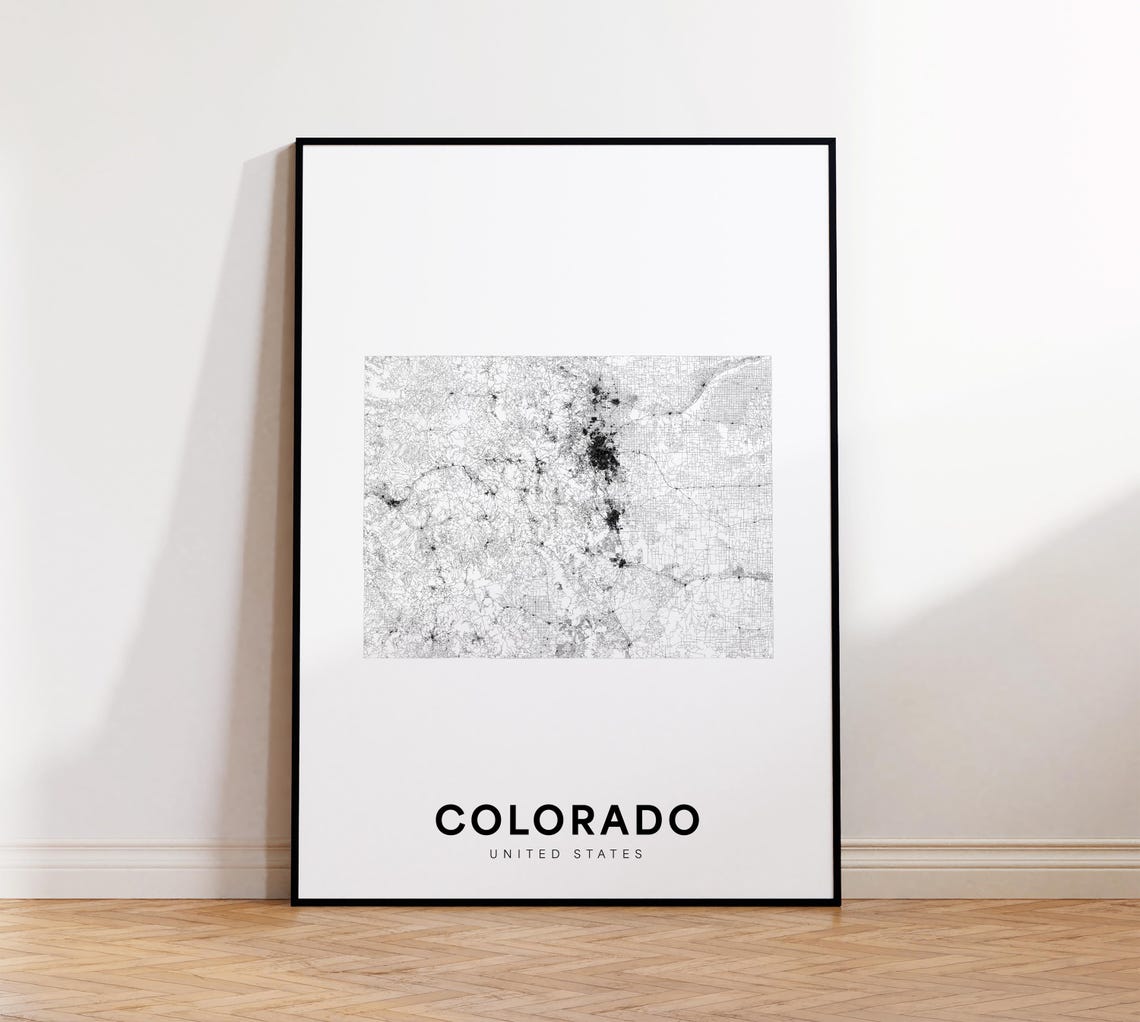 Colorado State Map Print Poster Of Area Minimalist Co Road Modern Wall Art