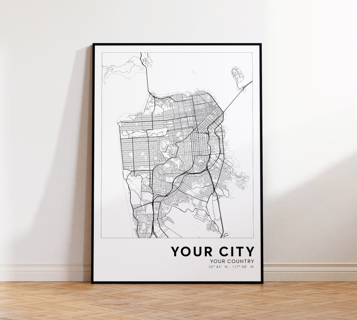 Custom City Map Personalized Minimalist Street Map Art Poster