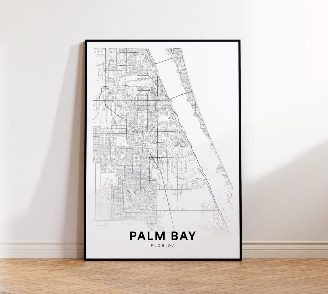Palm Bay Florida City Street Map Minimalist Black and White Poster