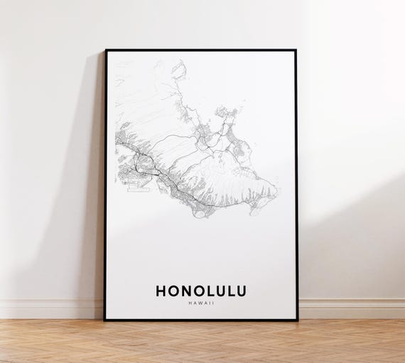 Honolulu City Map Poster Hi Street Hawaii Print Island Wall Art Home