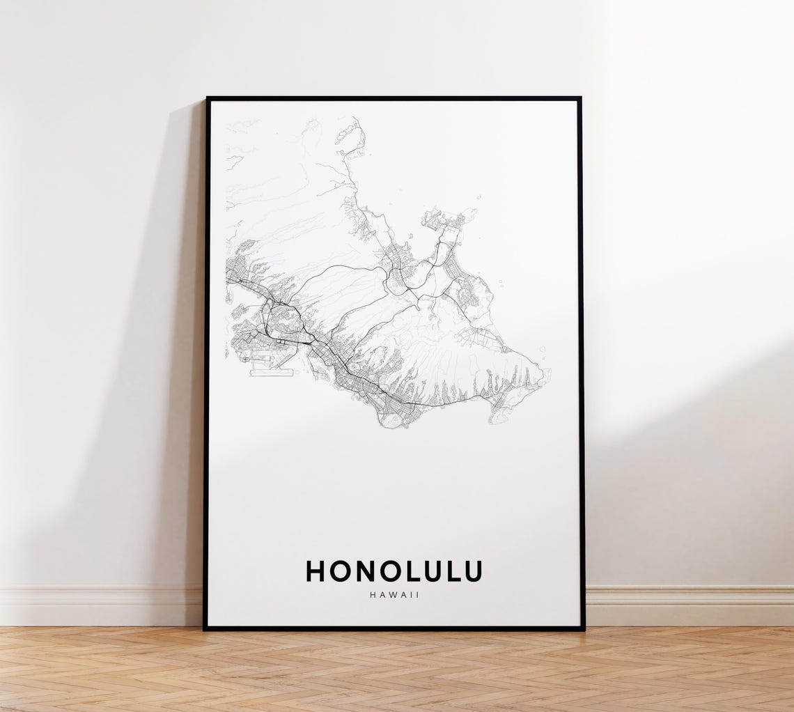 Honolulu City Map Poster Hi Street Hawaii Print Island Wall Art Home