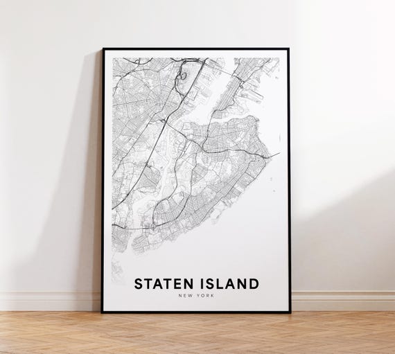 Staten Island Map Print Poster New York Art Street Road Minimalist City Living Room Decor