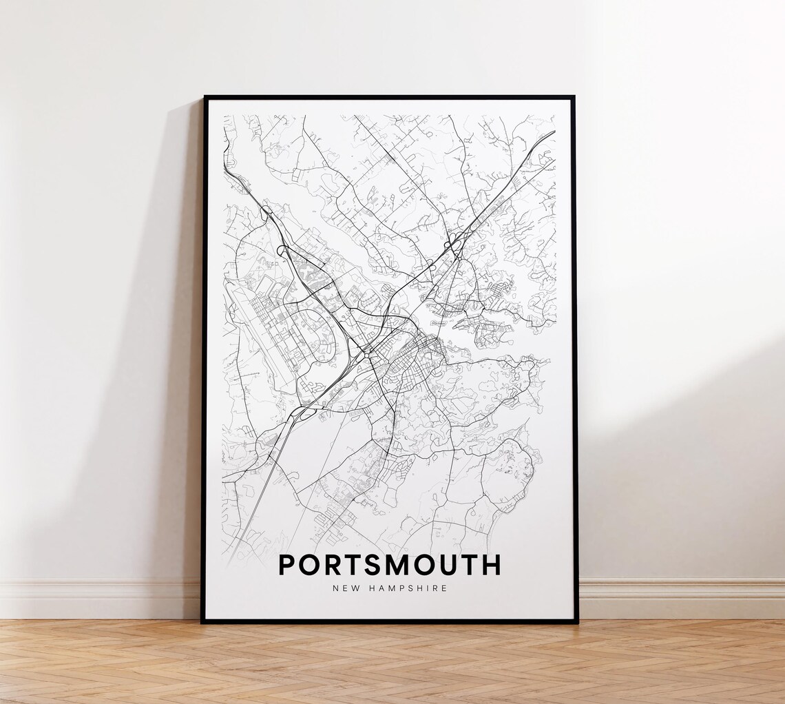 Portsmouth New Hampshire Minimalist Black and White City Map Poster