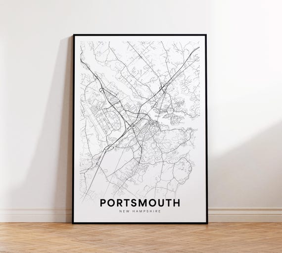 Portsmouth City Map Print Street Poster New Hampshire Art Road Minimalist Bedroom Decor