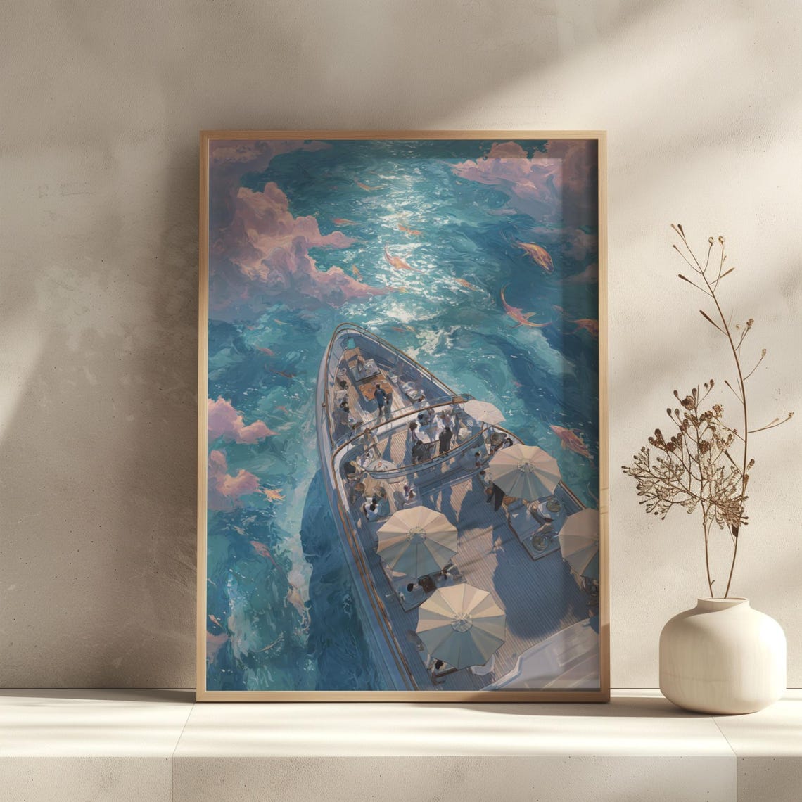Aerial Luxury Yacht Party Turquoise Ocean Summer Deck Poster