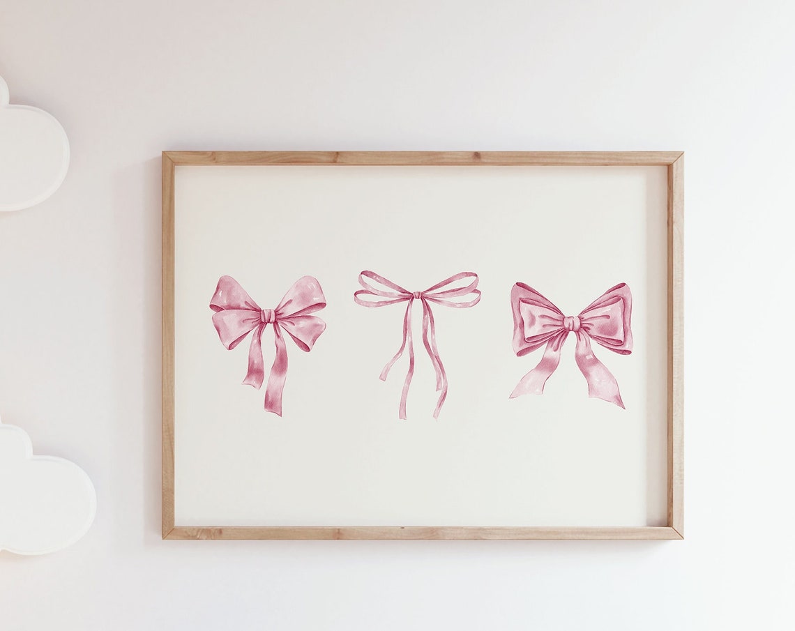 Pink Watercolor Bows Coquette Balletcore Trio Horizontal Poster - Image 4