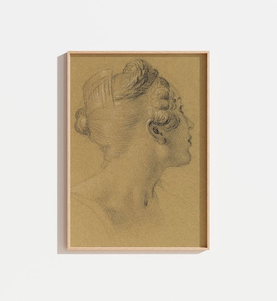 Vintage Warm Yellow Sketch of Woman Art Print
