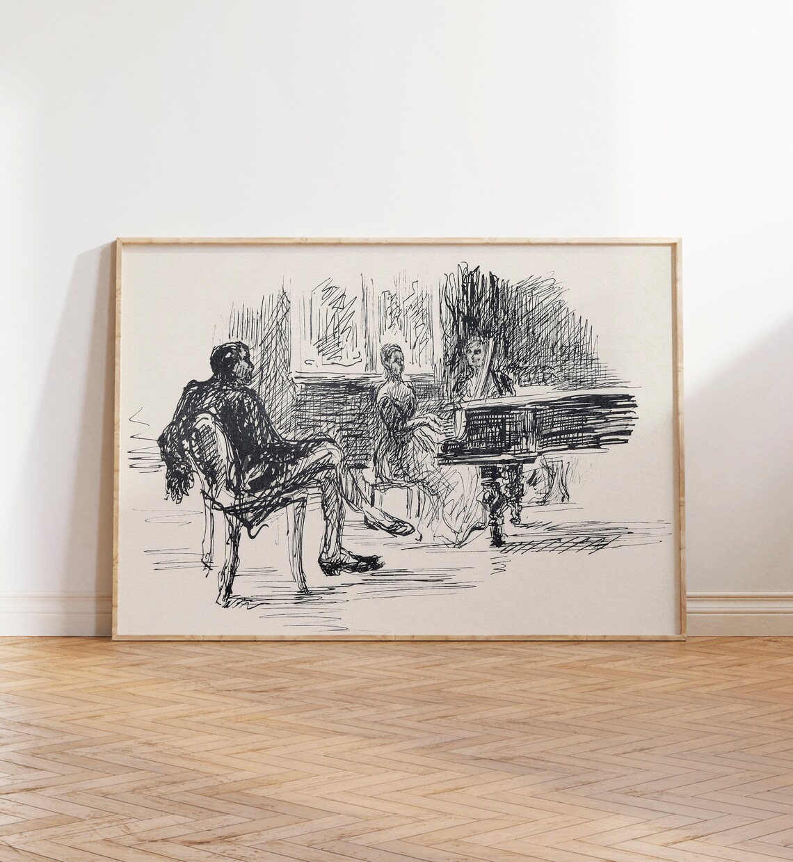 Vintage Piano Figure Drawing, Neutral Wall Art Print - Image 4
