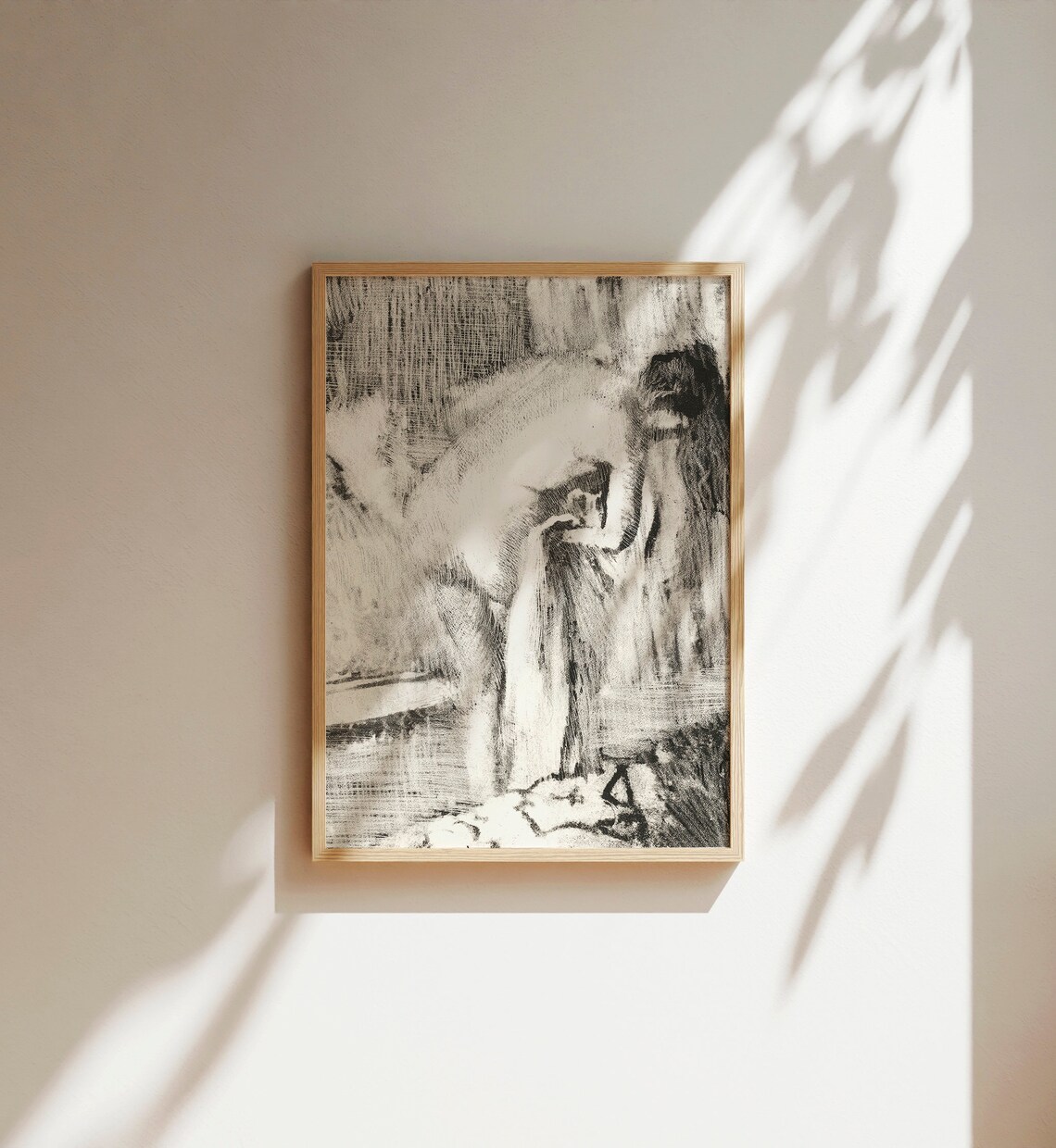 Black White Woman Bath Sketch Abstract Antique Charcoal Figure Drawing Art - Image 3