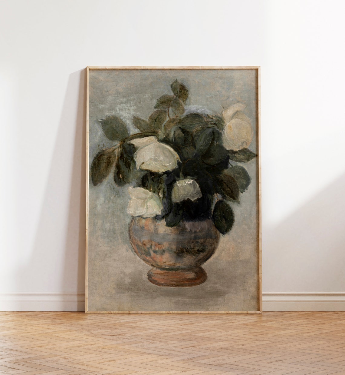 Vintage Still Life Painting Art Roses Painting Vintage Flower Vase Painting Antique Farmhouse Decor - Image 5