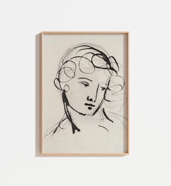 Vintage Black And White Sketch of Woman Art Print