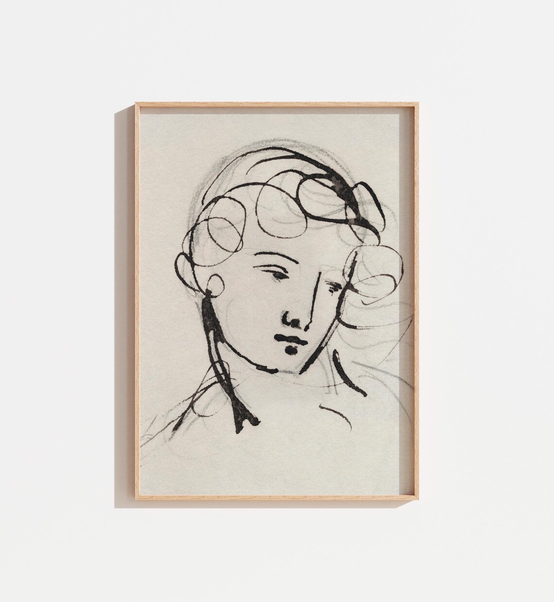 Vintage Black And White Sketch of Woman Art Print