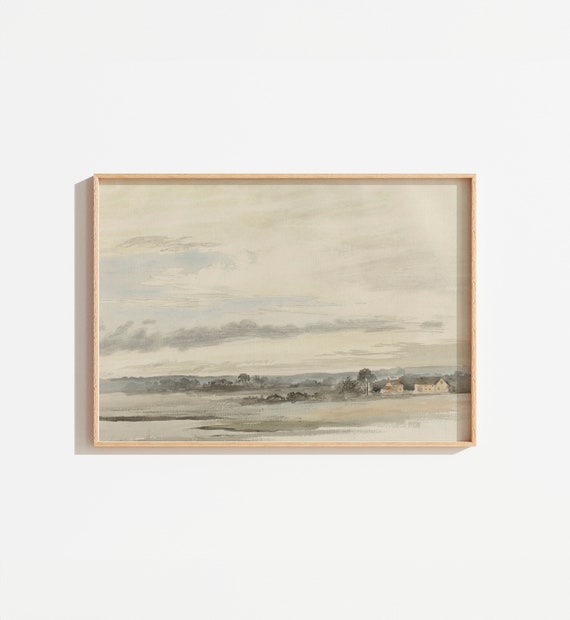 Landscape Watercolor Painting Vintage Watercolor Painting With Neutral Tones