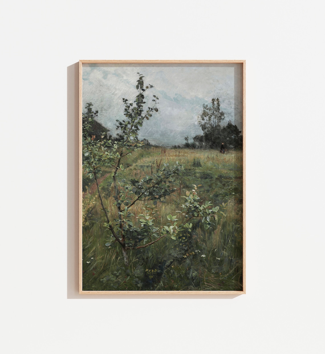 Vintage Field Landscape Painting, Antique Meadow Art