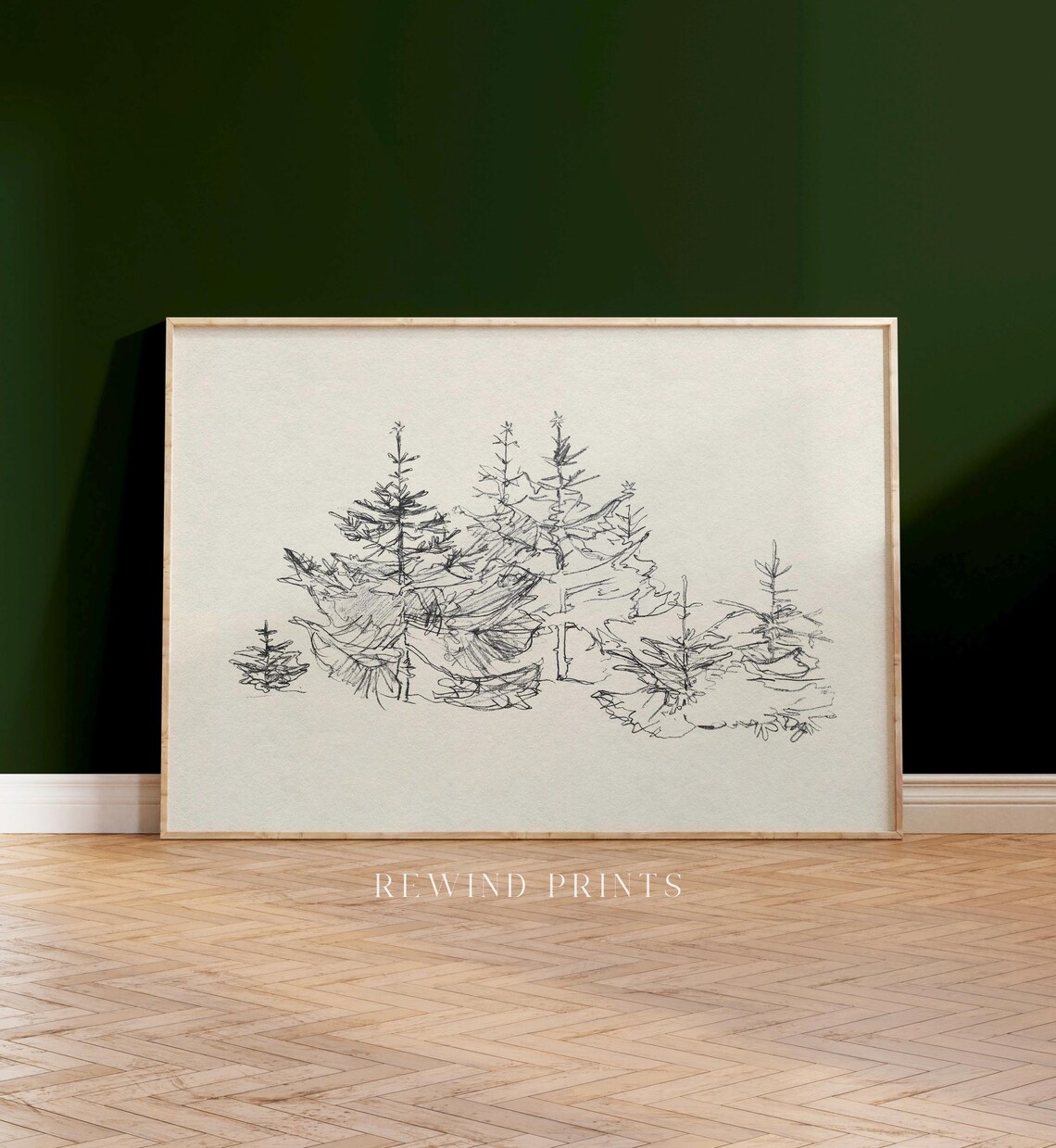 Vintage Abstract Christmas Tree Sketch Art Print - Image 5
