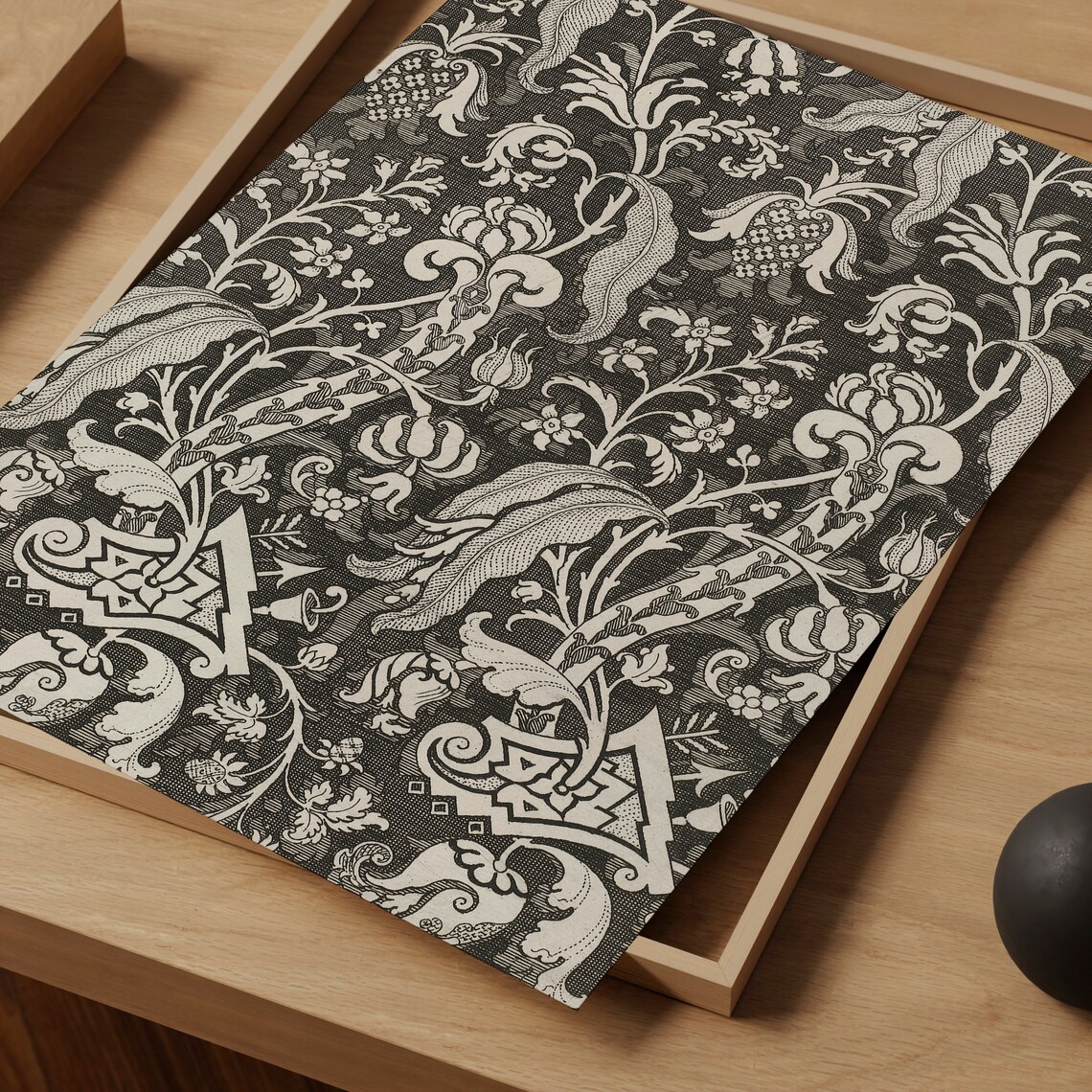 Vintage Black and White Floral Textile Print - Image 3