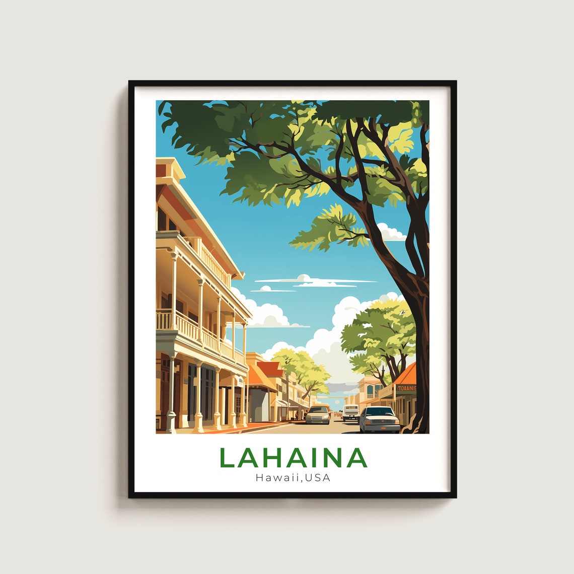 Lahaina Hawaii Front Street Historic Town Scene Vintage Style Poster