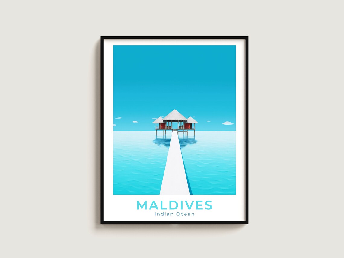 Maldives Indian Ocean Overwater Bungalow Minimalist Seascape Poster