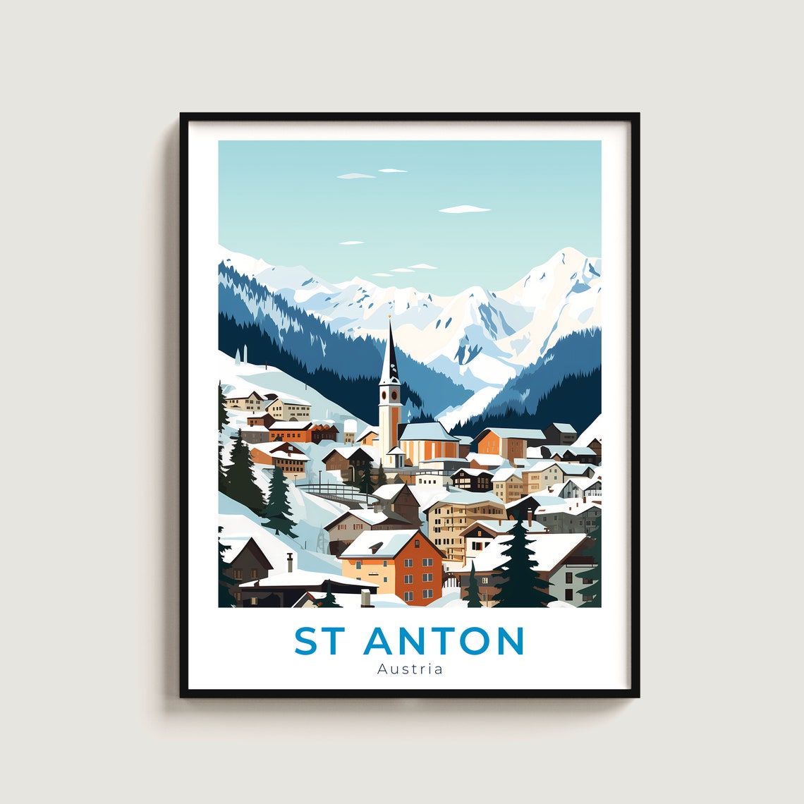 St Anton Austria Alpine Village Church Tower Snowy Town View Poster