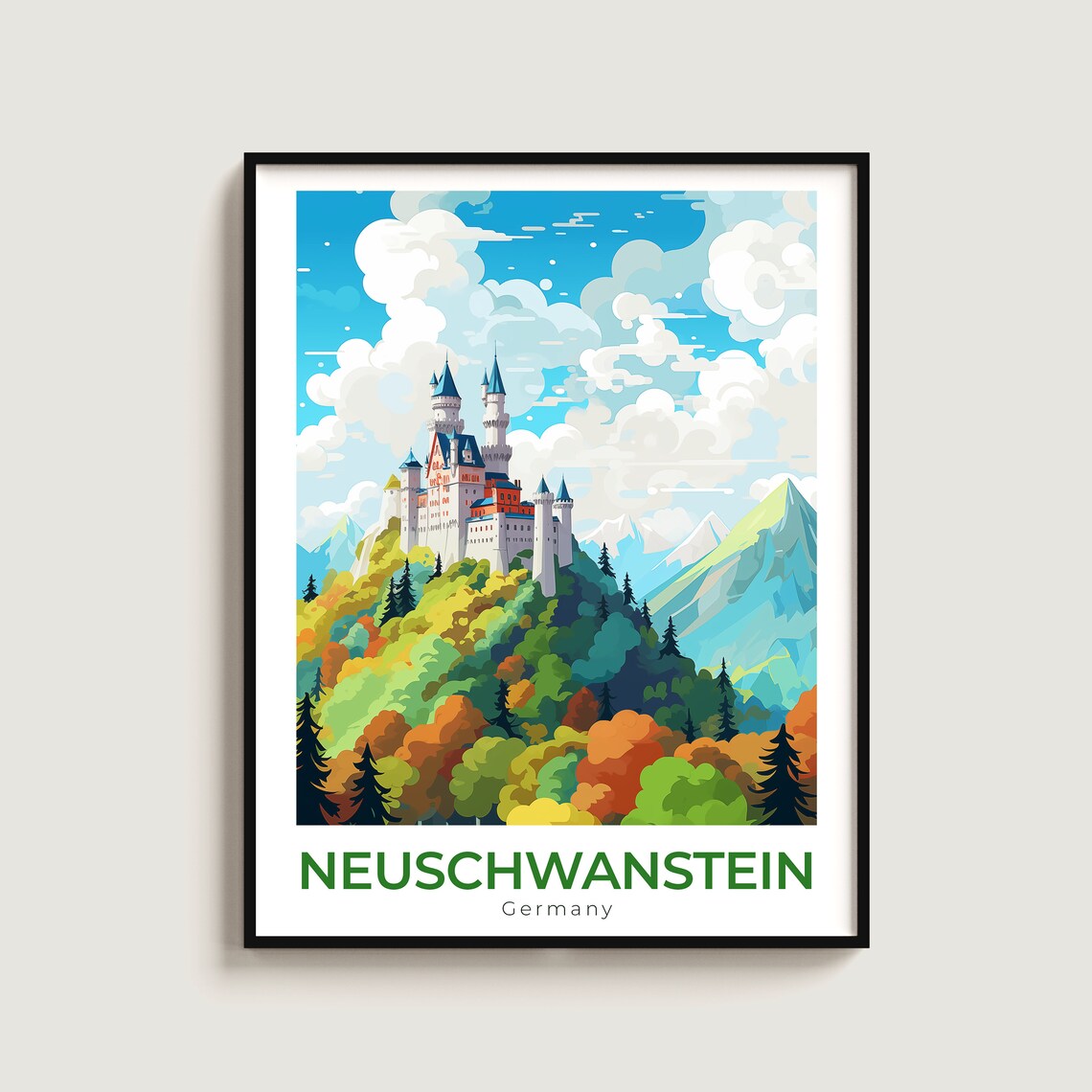 Neuschwanstein Germany Fairytale Castle Autumn Forest Travel Poster